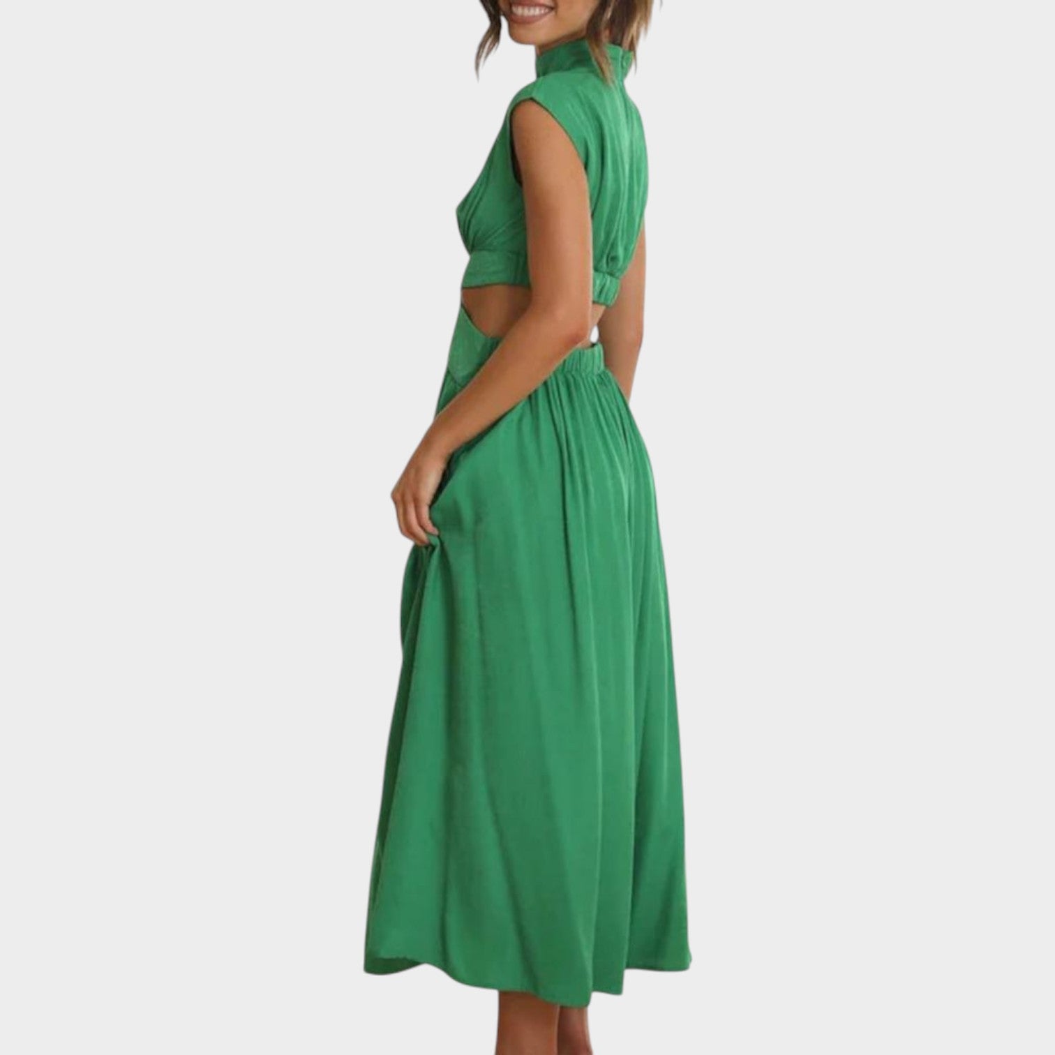 Pleated Cut-Out Midi Dress