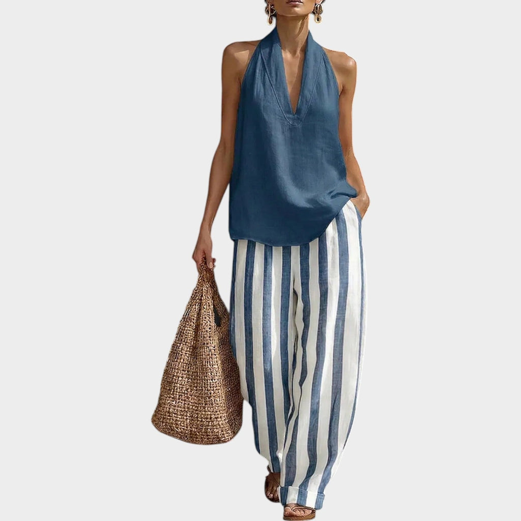 Striped Halter Two-Piece Set