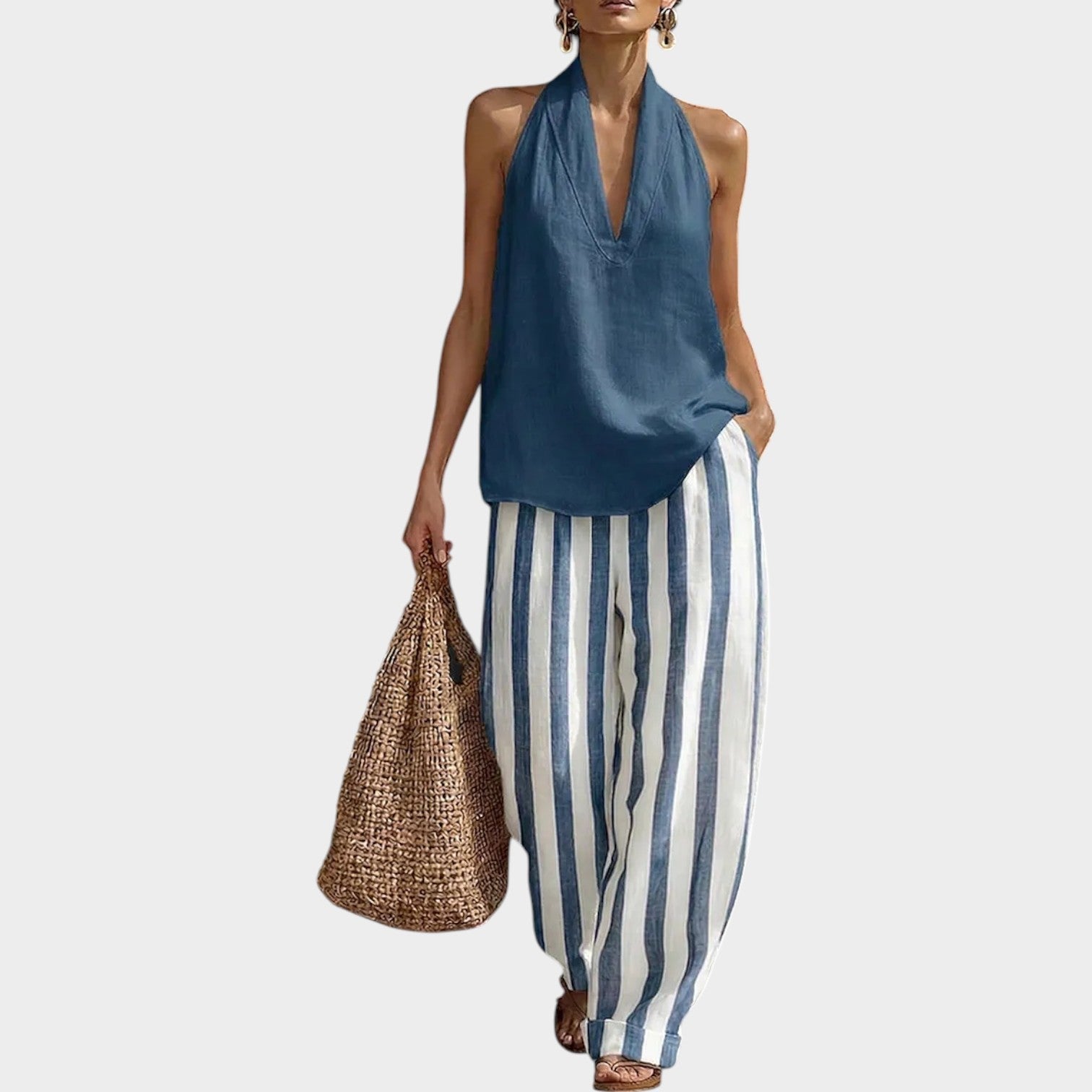 Striped Halter Two-Piece Set