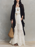 Black Sheer Duster & Ivory Lace Tiered  – Modern Bohemian Elegance Maxi Skirt