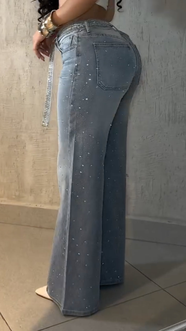 Gradient Glitter High-Waisted Wide-Leg Jeans