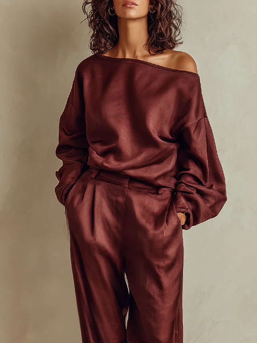 Bohemian Burgundy Red Off Shoulder Trouser Suit
