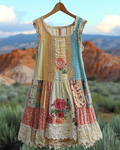 Summer Vintage Floral Lace Patchwork Dress 863e