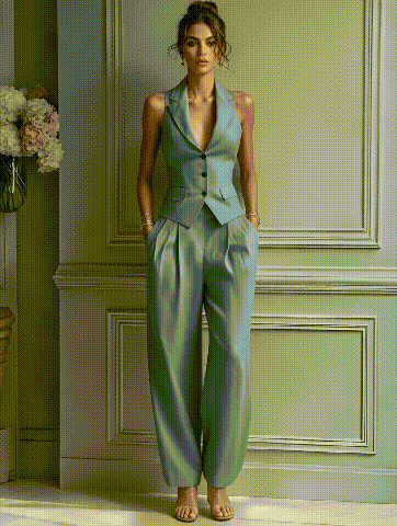 Elegant 2-Piece Tailored Vest and Wide-Leg Trousers Set