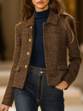 [24-hour shipping out]Casual Loose Vintage Tweed Metal Button Coat