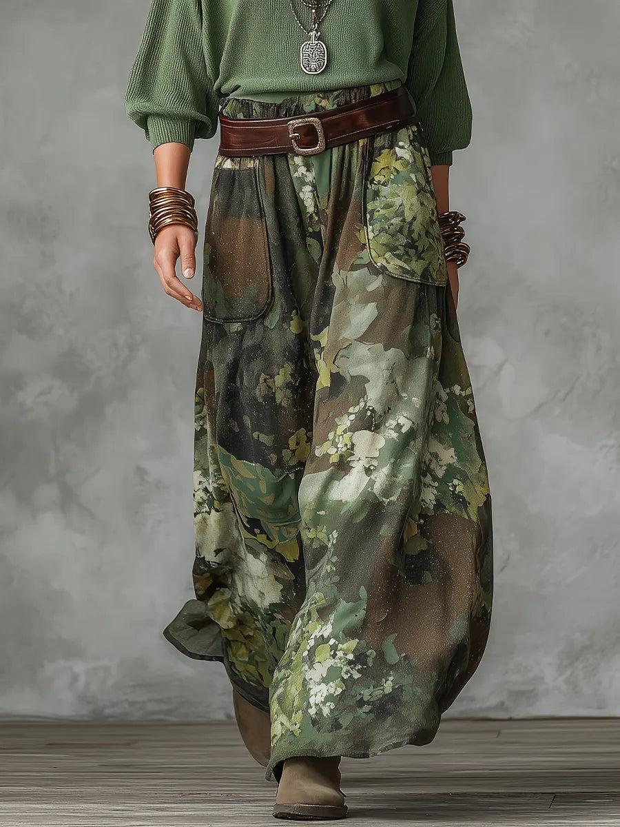 Olive Green Batwing Sleeve Knit Top And Skirt Set