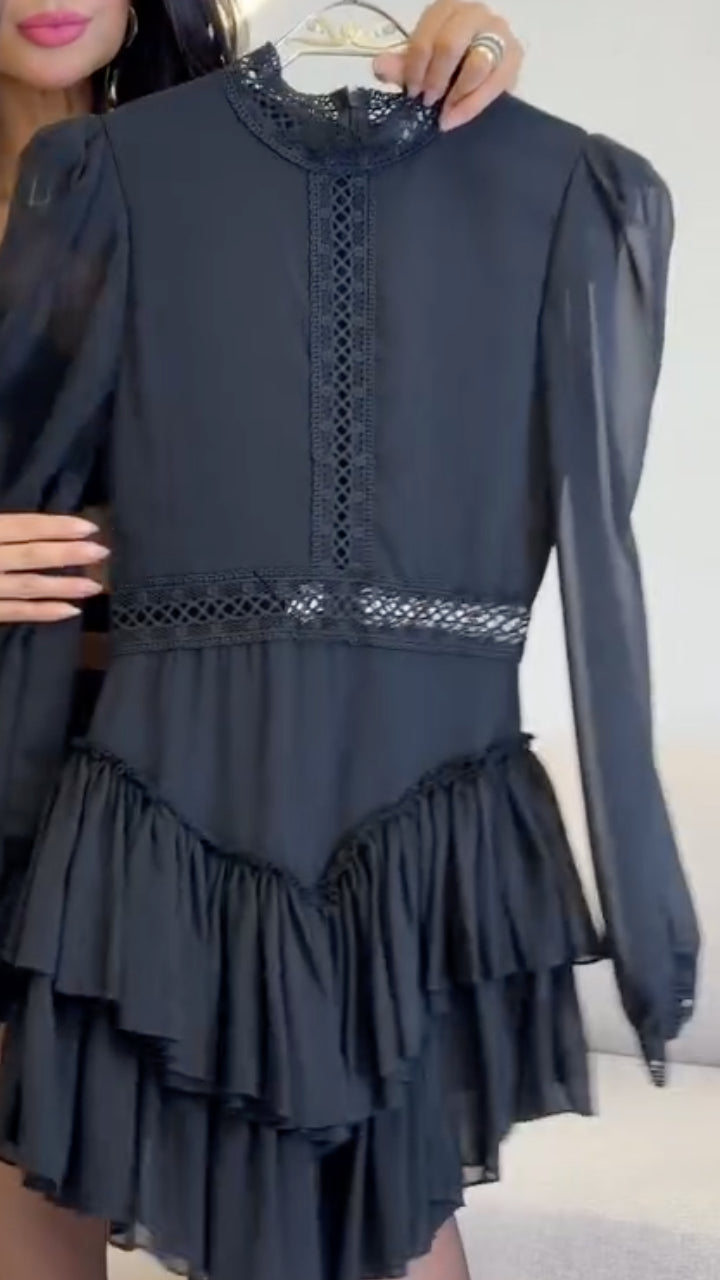 Lace & Chiffon Ruffle Mini Dress