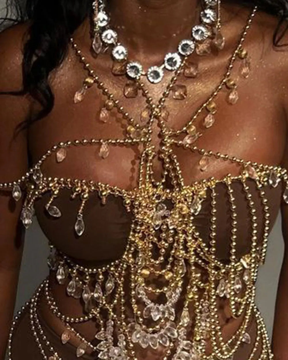 Sexy Crystal-Embellished Beaded Mini Dress