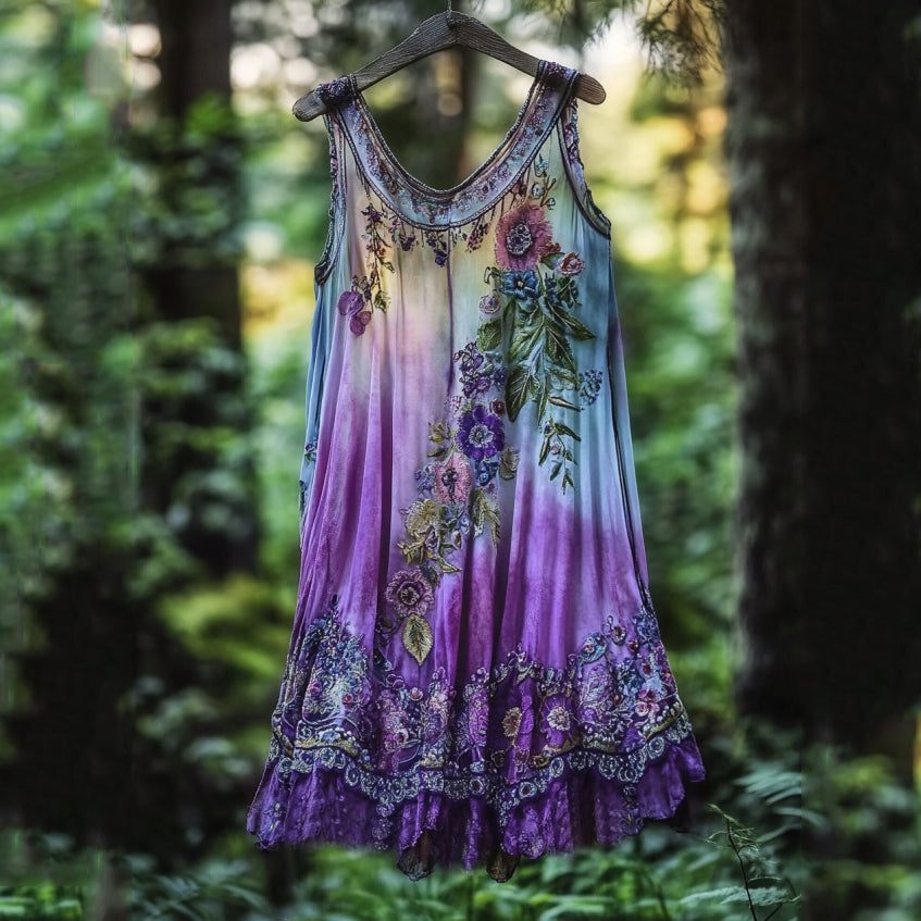 Vintage Violet Gradient Lace Art Linen Sleeveless Tank Top