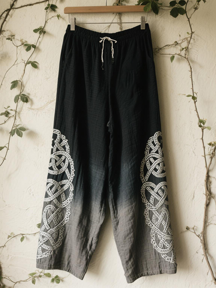 Women's Celtic Knot Embroidery Lace Art Comfort Casual Pants