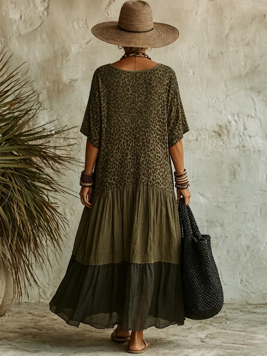 Casual Leopard-print Spliced chiffon & Cotton Dress