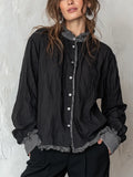 Relaxed Black Striped Trim Button-Up Shirt