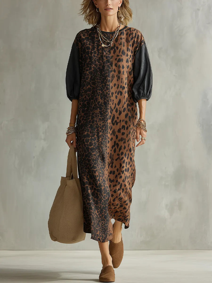 Bohemian Brown Leopard Print Maxi Dress