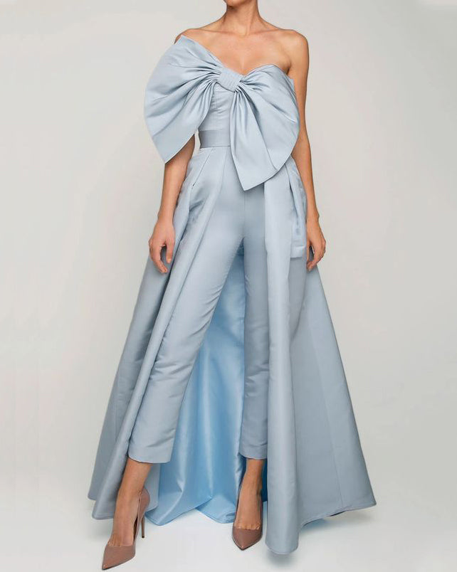 Big swing bow tie tube top jumpsuit ladies - 01
