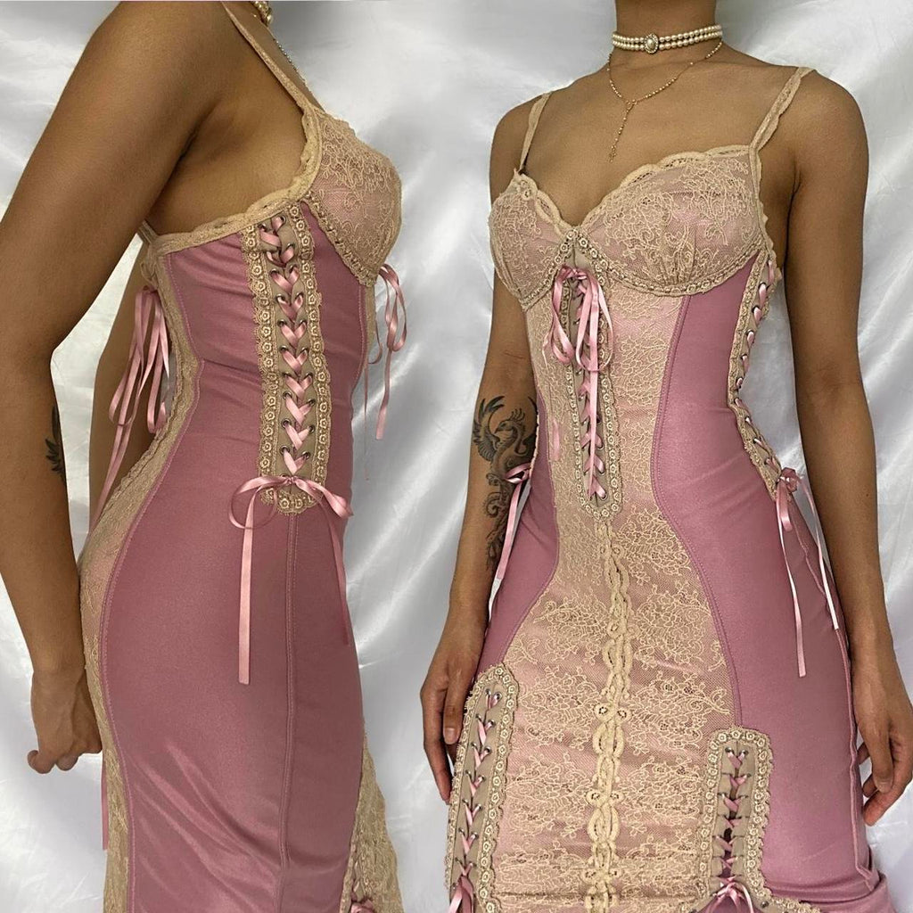 Women's Pink and Cream Dress