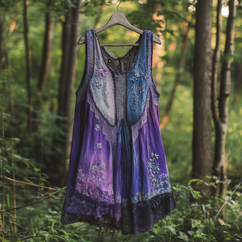 Boho Lavender Gradient Lace Art Linen Sleeveless Tank Top