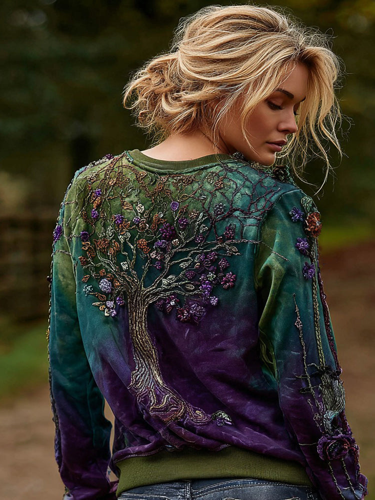 Women's Vintage Viking Tree Of Life Art Gradient Comfortable Crew Neck Sweatshirt