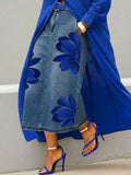 Casual Artistic Floral-print Denim Skirt