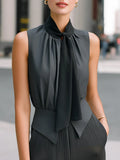 Sleeveless Tie-Neck Structured Peplum Top