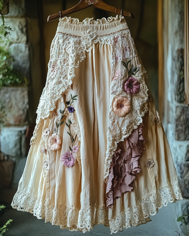 Summer Vacation Ruffle Lace Patchwork Skirt 2c54