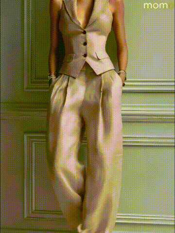 Women's Elegant Tailored Vest & Wide-Leg Pants Set - 2 Piece Chic Power Suit for Office & Leisure