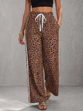 Striped Pockets Leopard Elasticity Drawstring Contrast Color Wide Leg Loose Trousers Pants