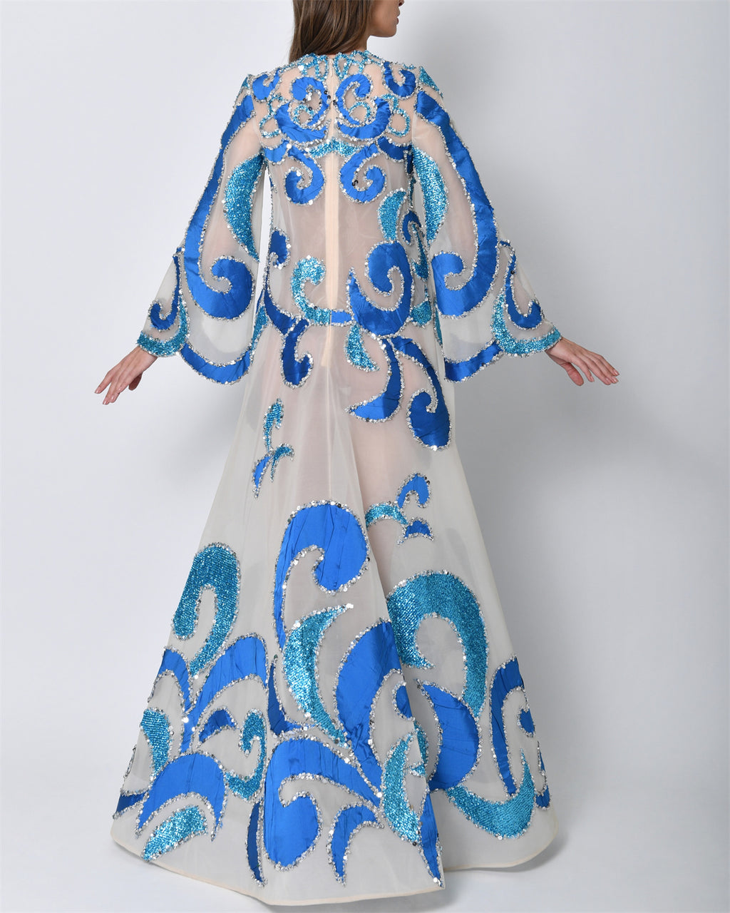 Women's Round Neck Long Sleeve Sequined Evening Dress
