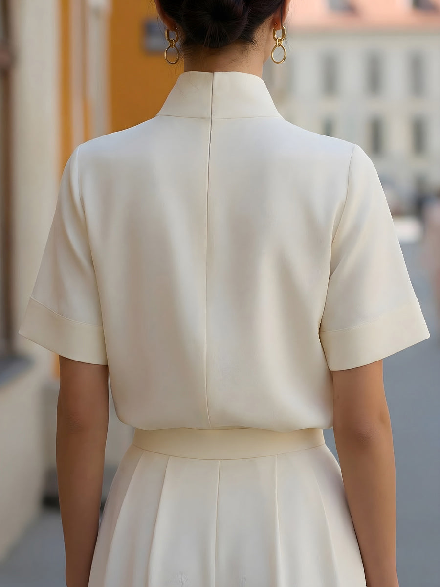 Stand Collar Minimalist Structured Blouse