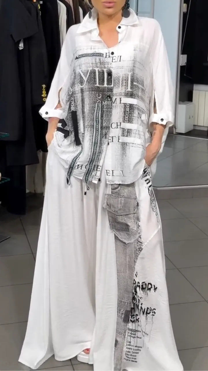 Newspaper Print Shirt & Pants Co-Ord Set