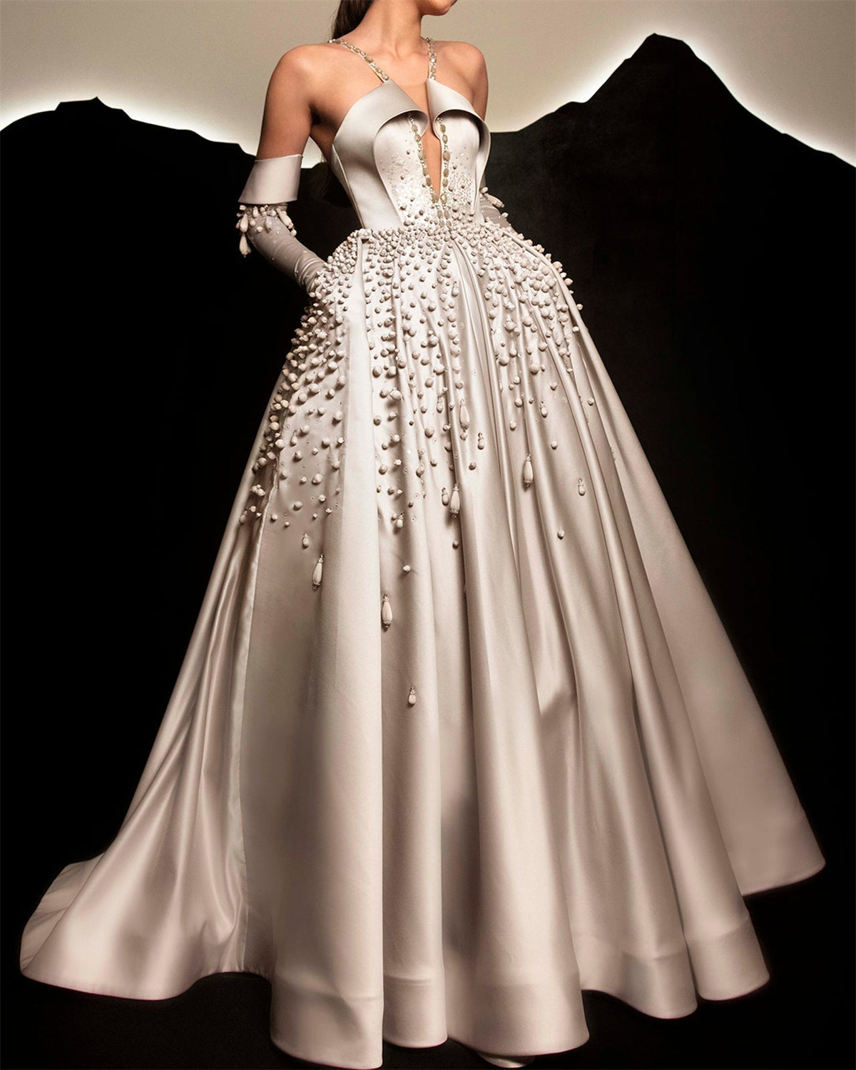 Women's Halter Neck Satin Embroidered Dress