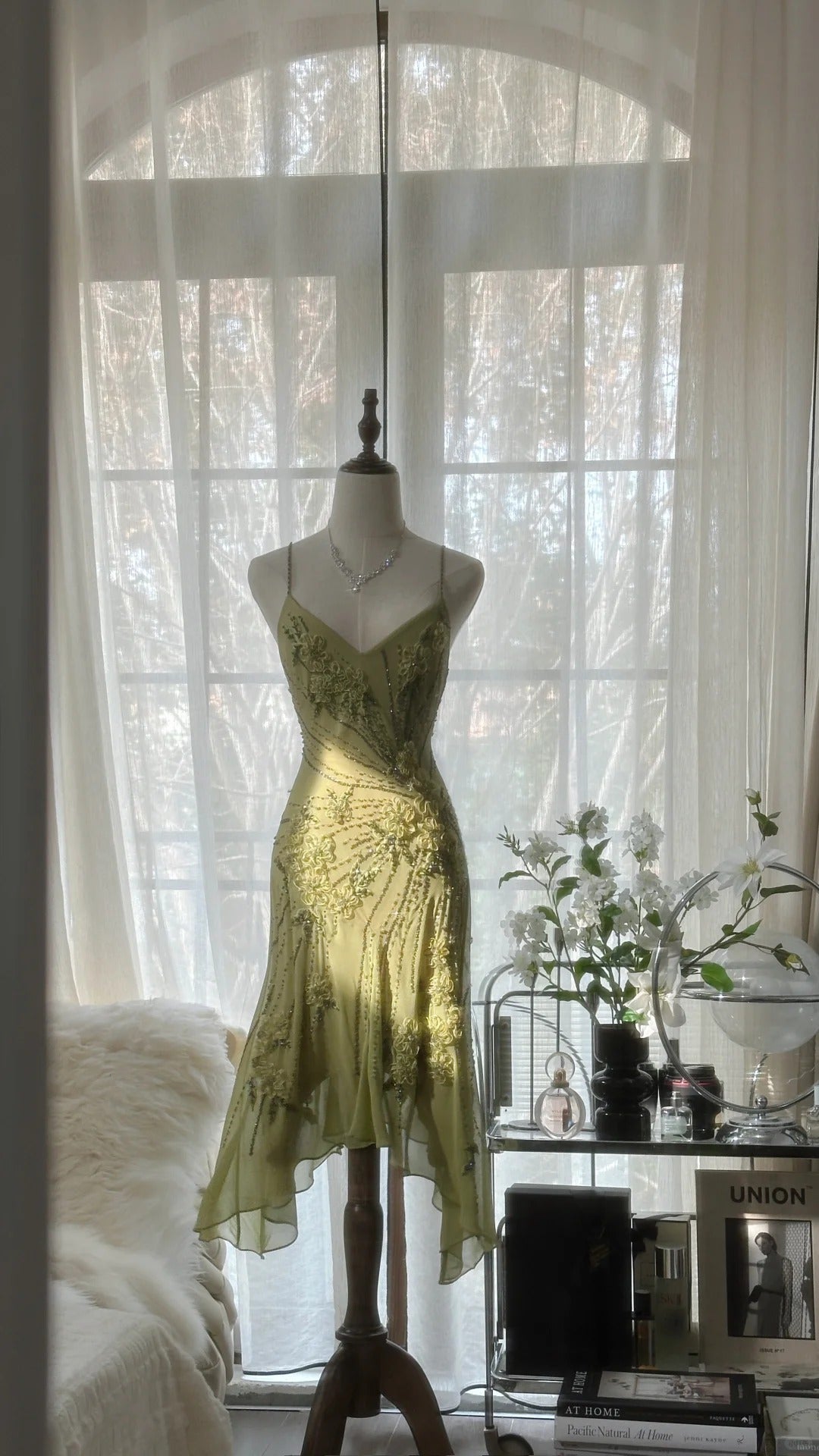 Green Romantic Fashion Elegant Delicate Floral Appliqu ̈¦ Beaded Spaetti Straps Midi/Short Chiffon Ruffle Ball Gown Evening Gown Party Gown 4060