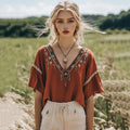 Women's Bohemian Retro Flowers Round Neck T-shirt