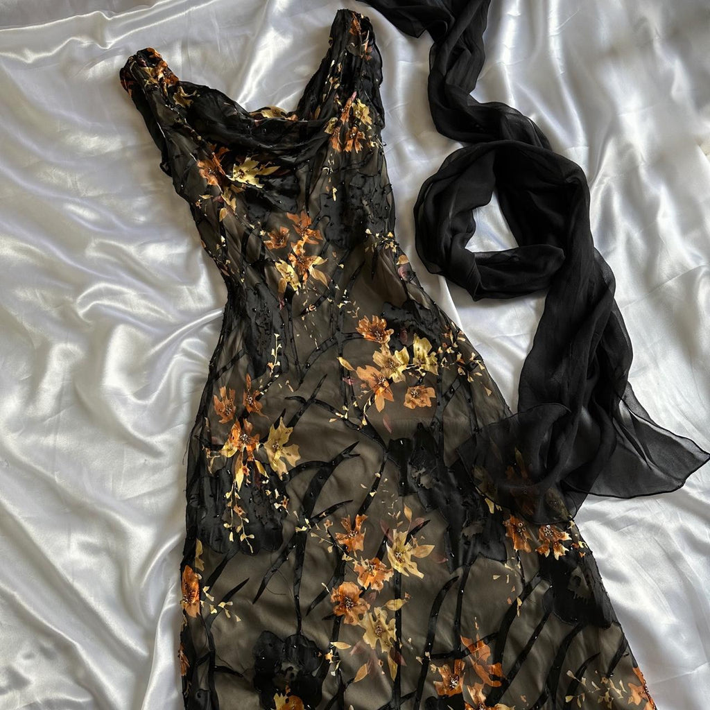 Women's Black and Orange Dress
