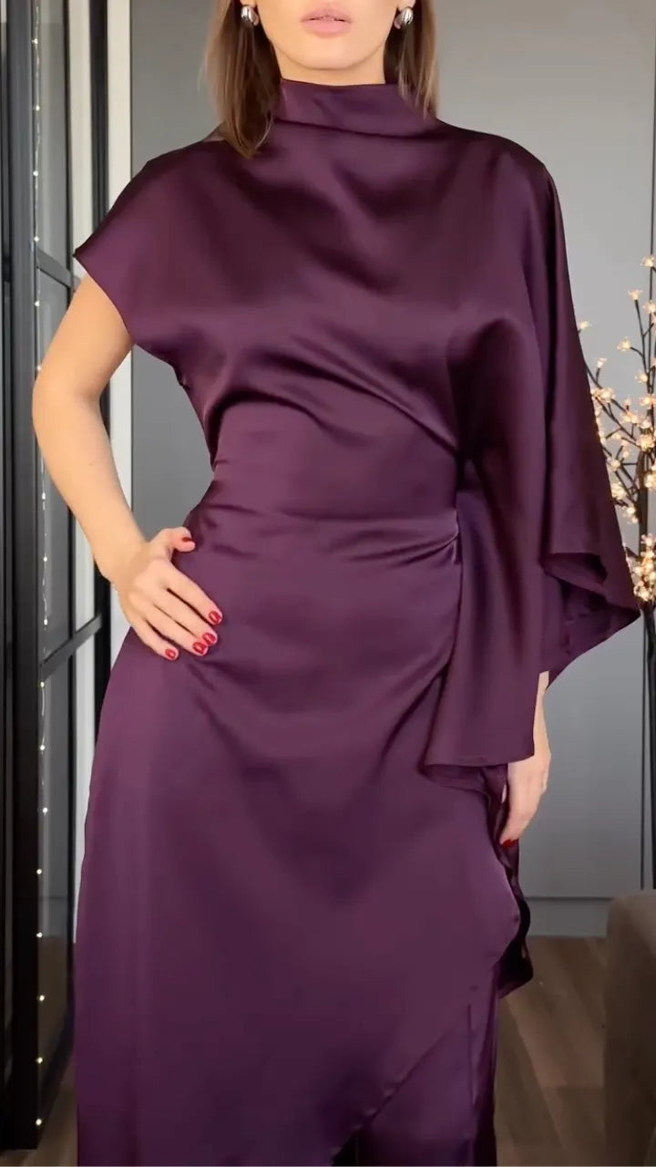 High Neck Cape Top with Wide Leg Pants for Formal Set