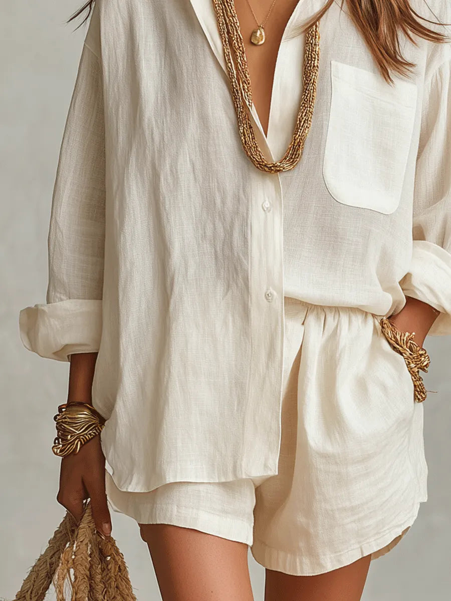 Bohemian Linen Oversized Shirt With Easy Shorts
