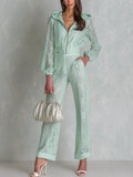 Romantic Mint Green Lace Hooded Wide Leg Set