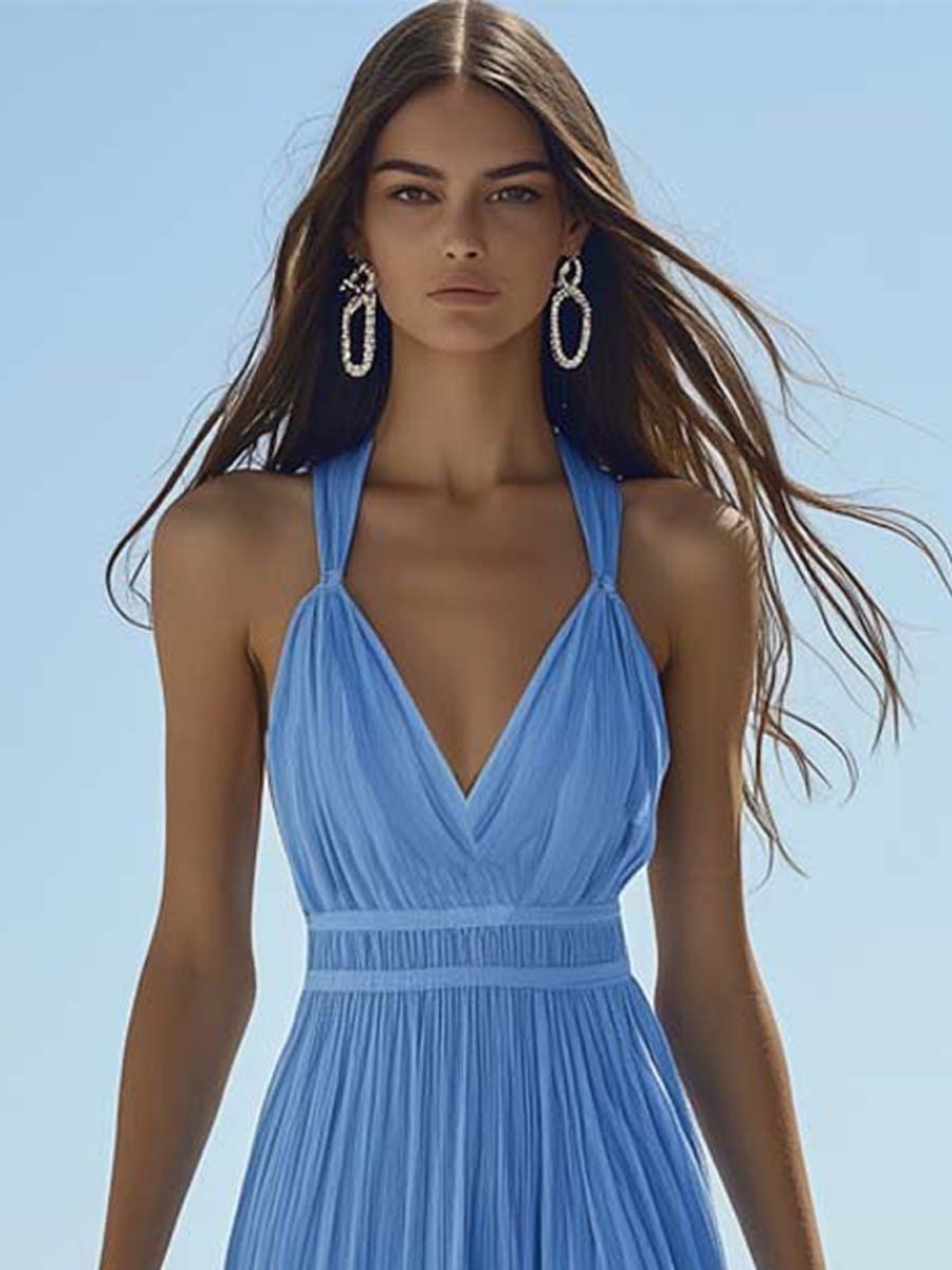 [24-hour shipping out]Bright And Beautiful High-grade Chiffon Light Blue Maxi Dress