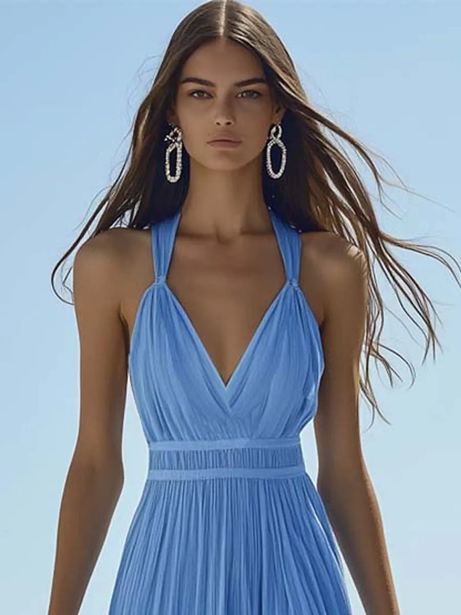 [24-hour shipping out]Bright And Beautiful High-grade Chiffon Light Blue Maxi Dress