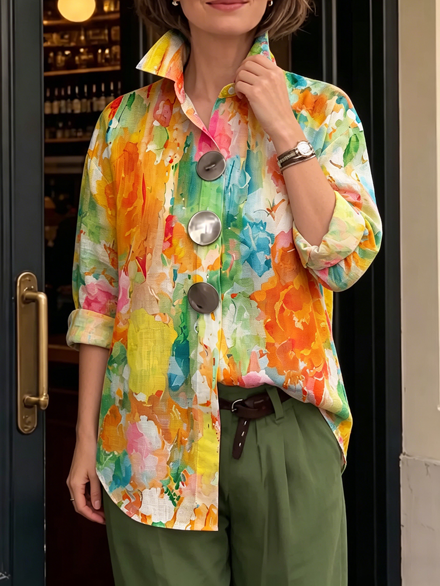Artistic Watercolor Palette Print Metal-button Shirt