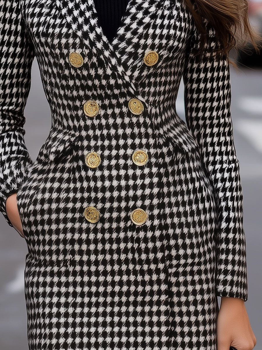 Timeless Houndstooth Double-Breasted Dress Coat