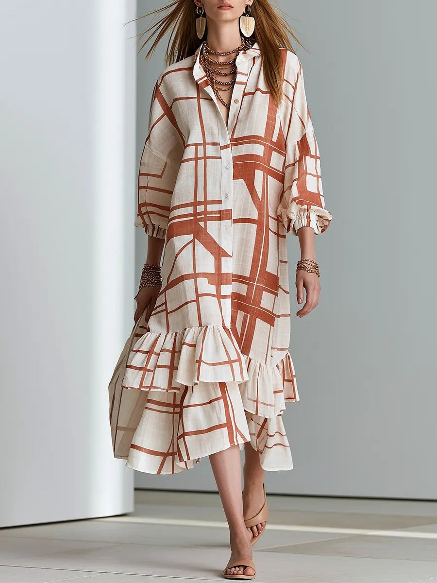 Modern Bohemian Geometric Print Layered Maxi Dress