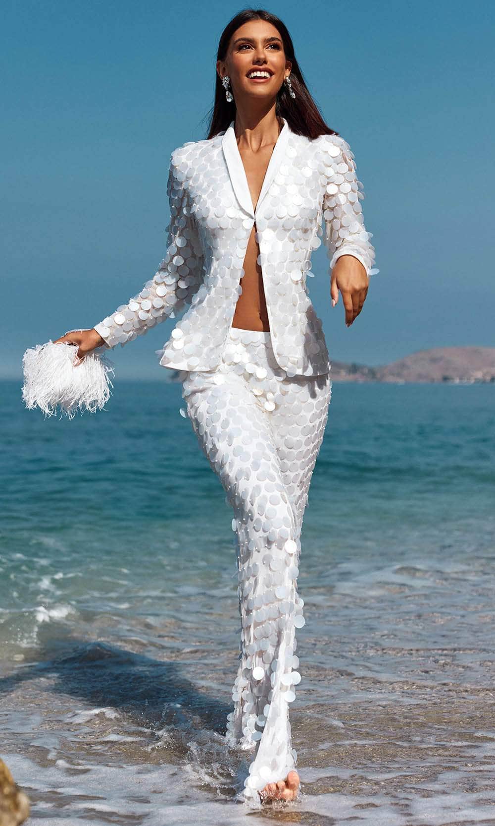 Blush by Alexia Designs 91047 - V-Neck Paillette-Detailed Pantsuit
