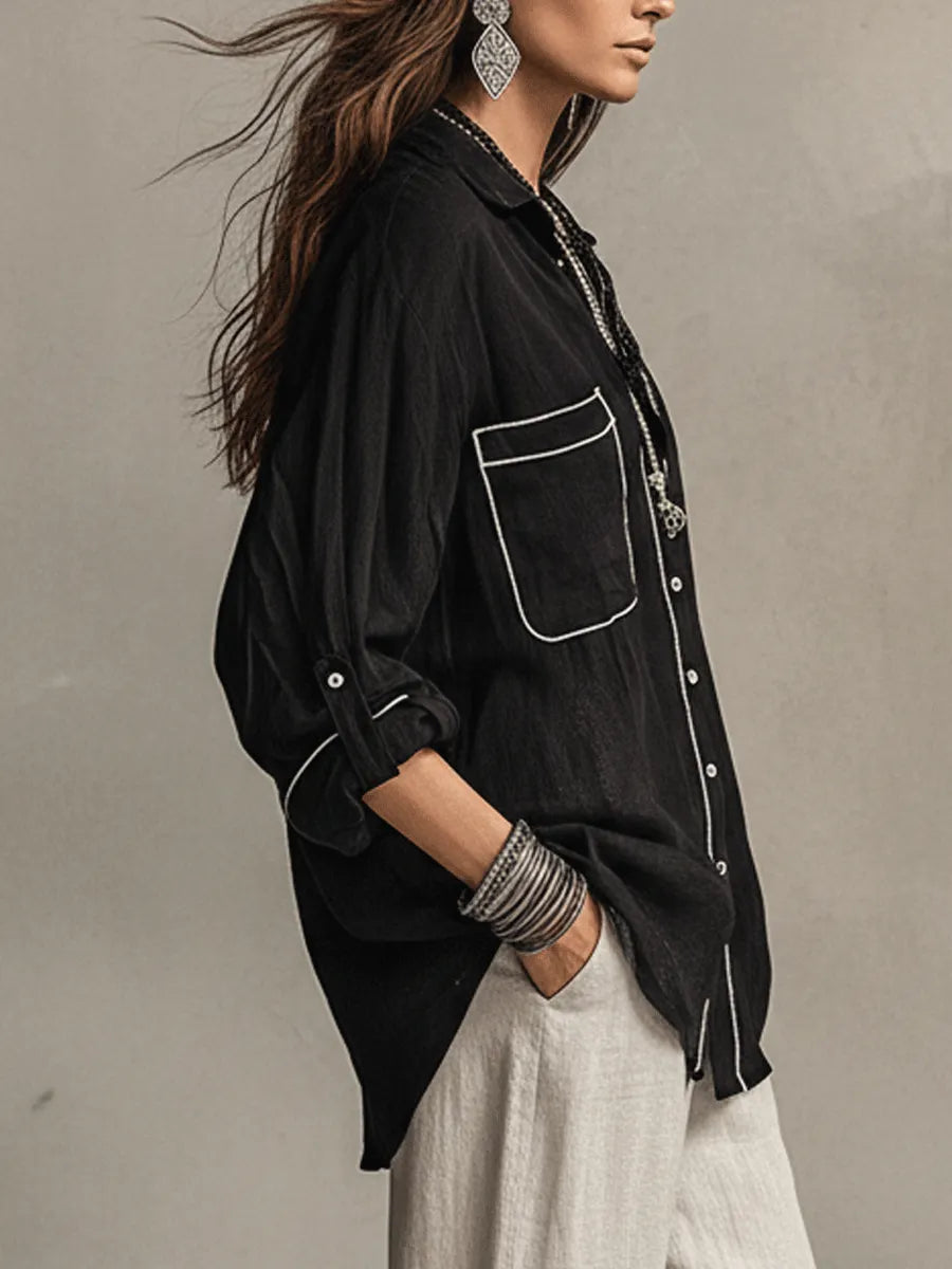 Modern Bohemian Effortless Black Linen Shirt