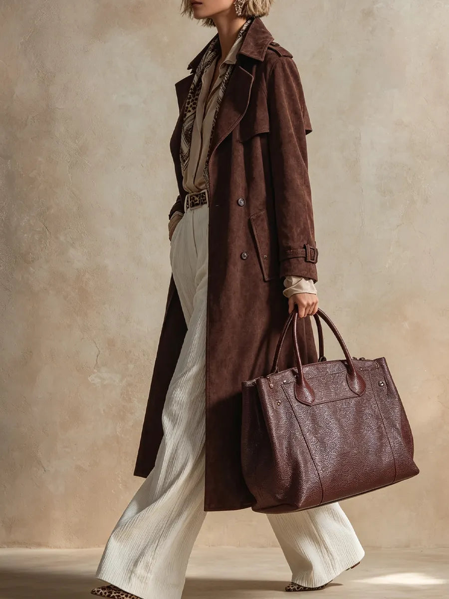 Bohemian brown suede trench coat