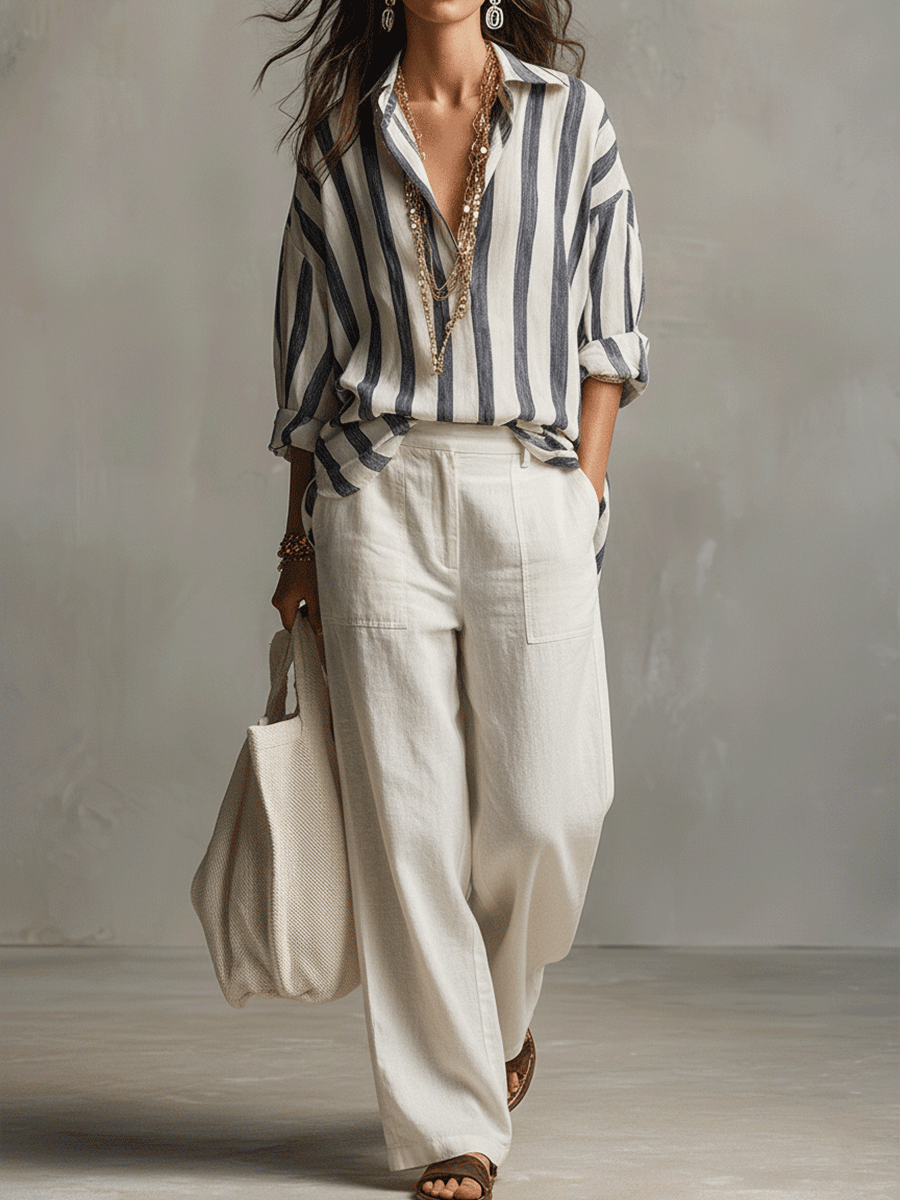 Relaxed Linen Wide-Leg Pants In Soft Ivory