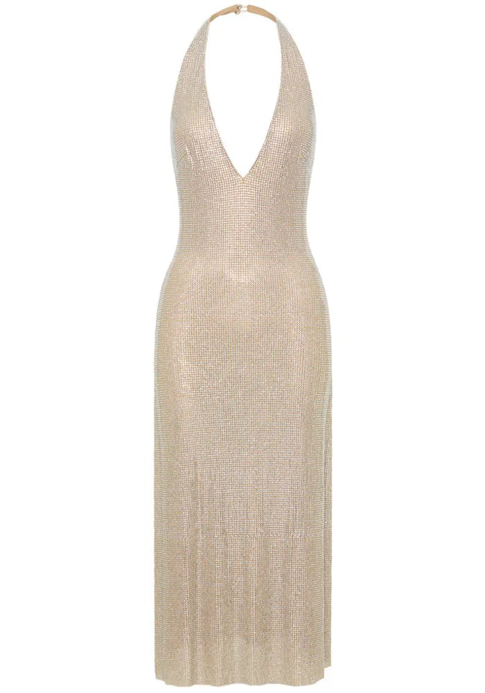 Halter Sparkly Midi Dress Ivory