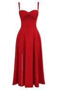 Bustier Corset A Line Midi Dress Red