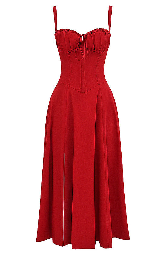 Bustier Corset A Line Midi Dress Red