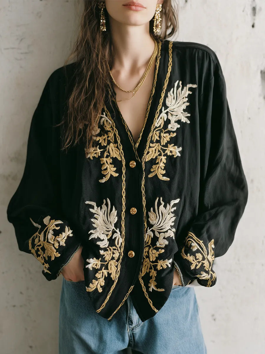 Timeless Black Floral Embroidered Cardigan