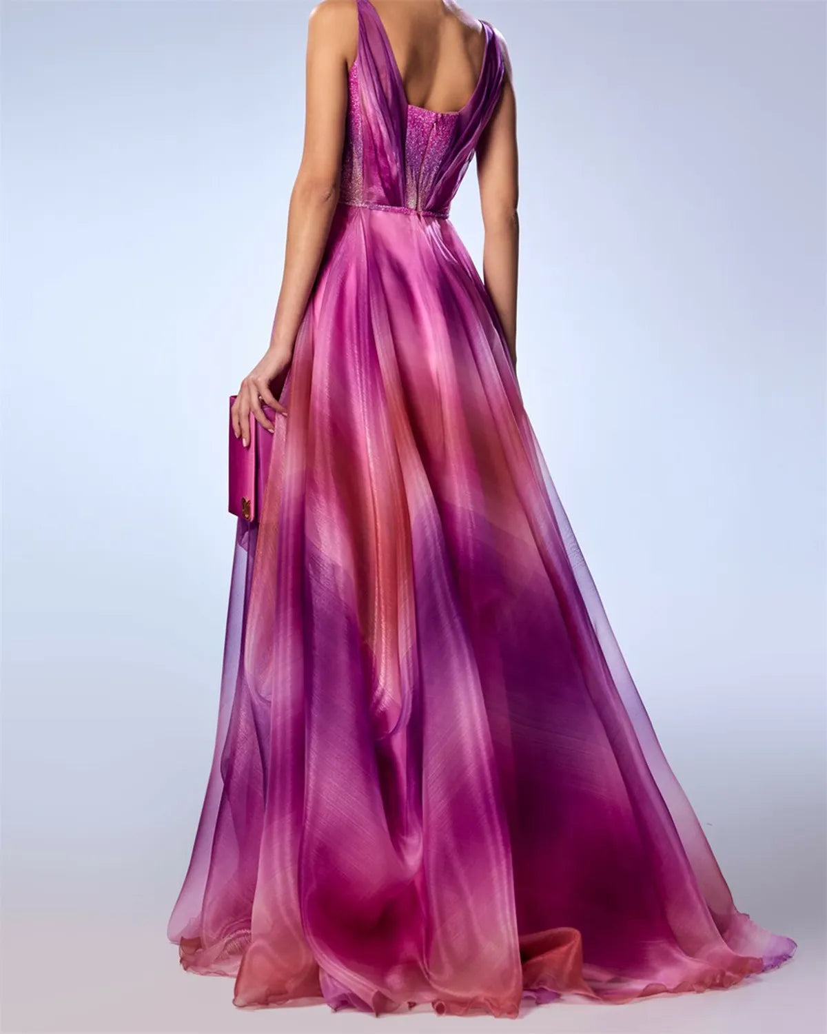 Women's V-neck Sleeveless Tie-dye Mesh Dress - 01